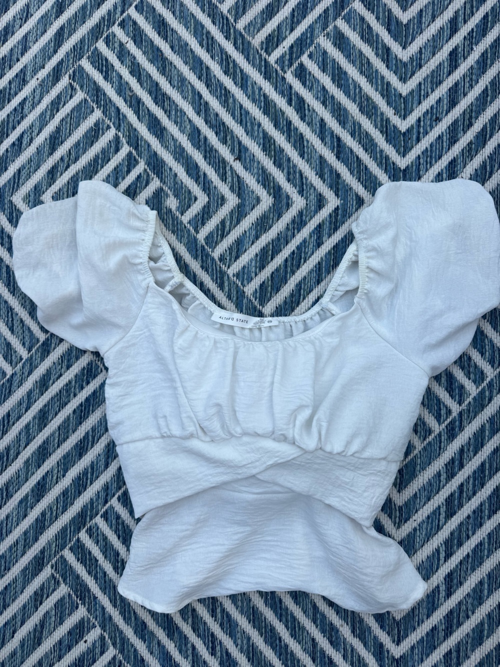 Altar'd State White Puff Sleeve Square-Neck Top